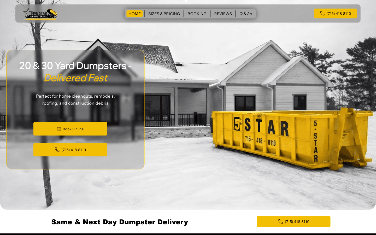 Five Star Dumpsters website