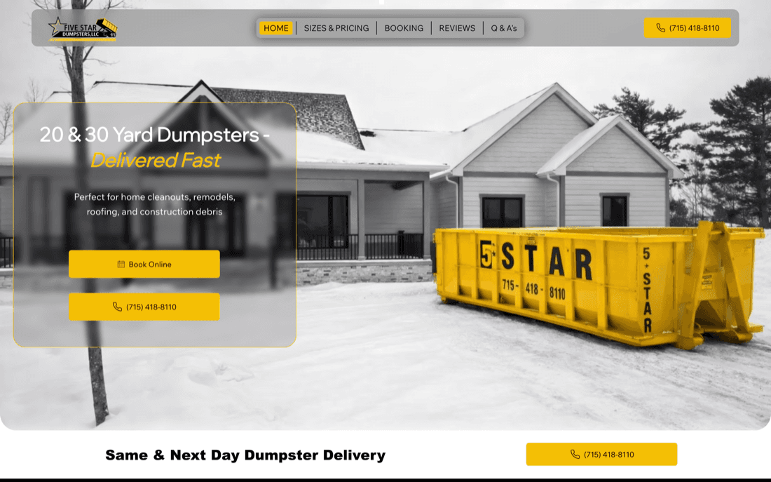 Five Star Dumpsters website