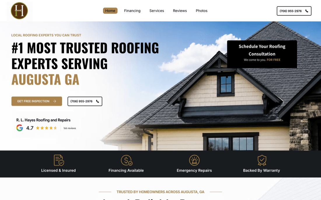 Local Roofing Services website
